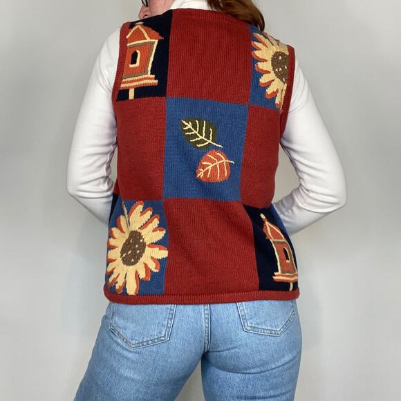 Vintage Y2K Christopher & Banks Medium Sunflower/ Fall Embroidered Sweater Vest - Picture 5 of 11